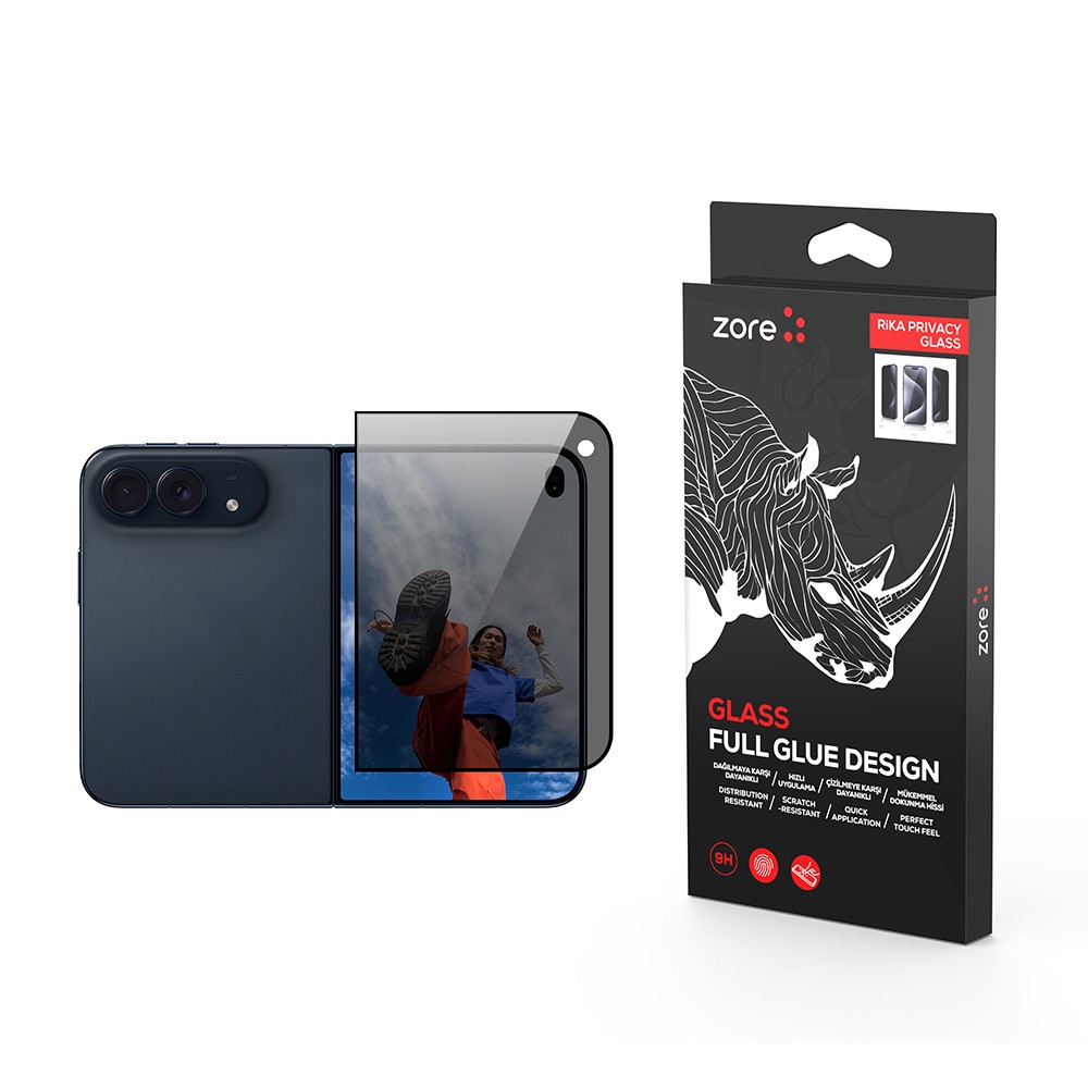 Apple iPhone Duo Zore Rika Premium Privacy Temperli Cam Ekran Koruyucu - Siyah