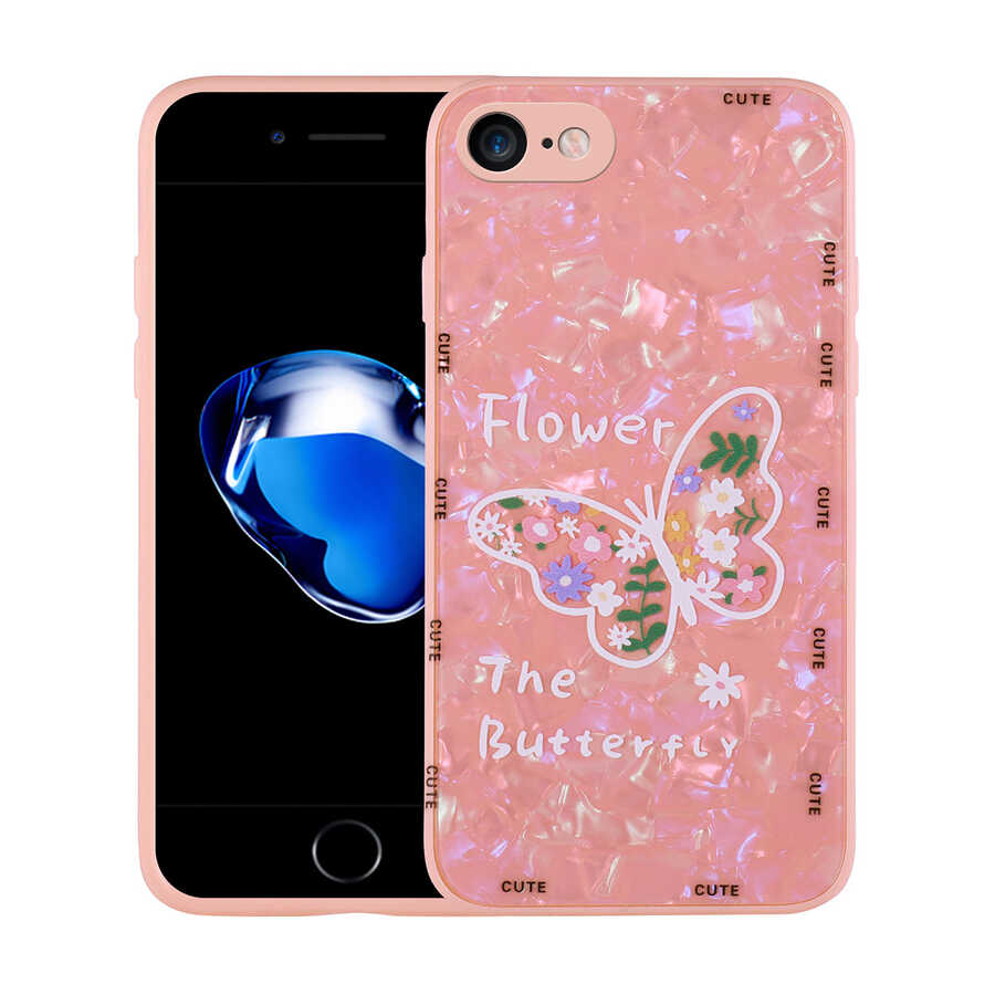 Apple iPhone SE 2022 Kılıf Desenli Sert Silikon Zore Mumila Kapak - Pink Flower