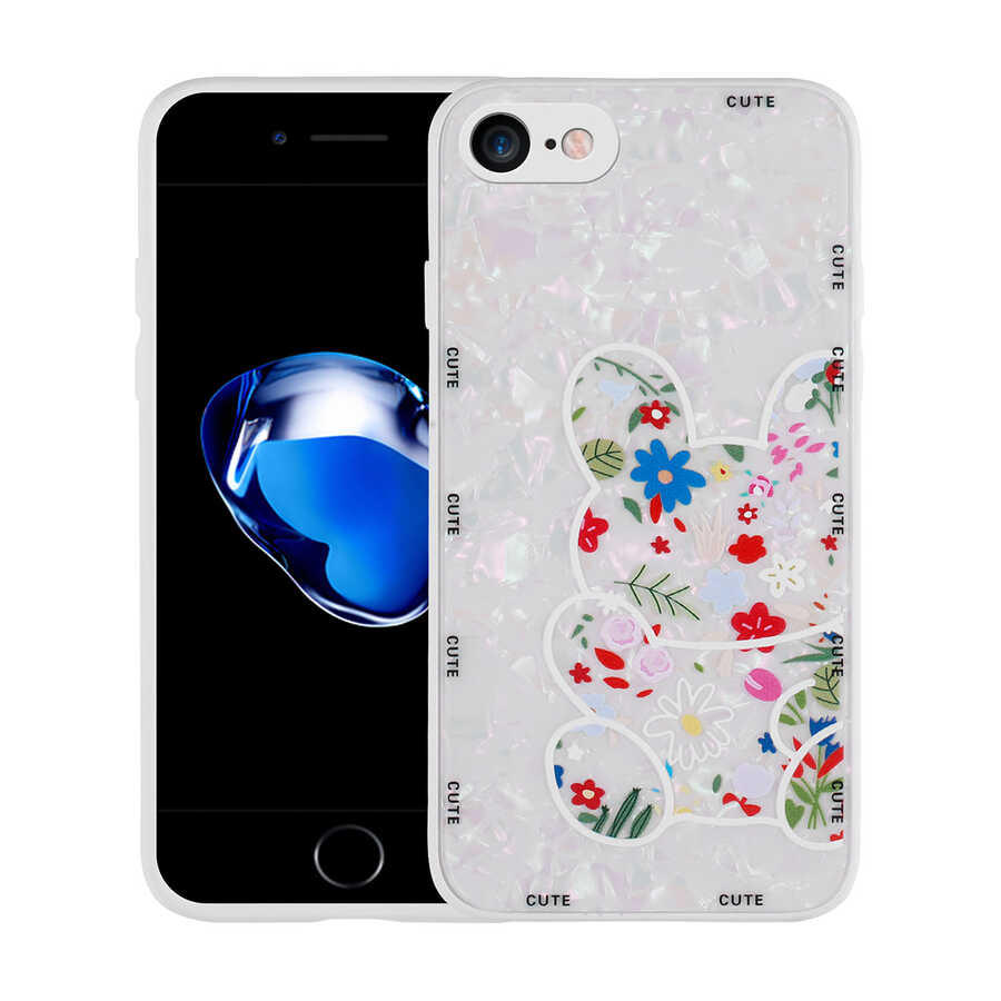 Apple iPhone SE 2022 Kılıf Desenli Sert Silikon Zore Mumila Kapak - White Rabbit