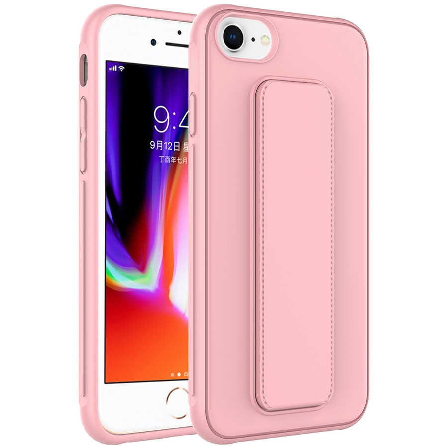 Apple iPhone SE 2022 Kılıf Zore Qstand Kapak - Pembe
