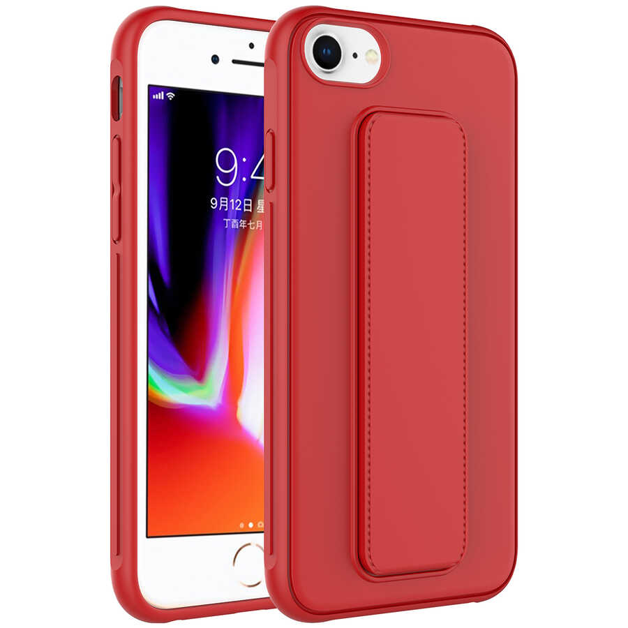 Apple iPhone SE 2022 Kılıf Zore Qstand Kapak - Kırmızı