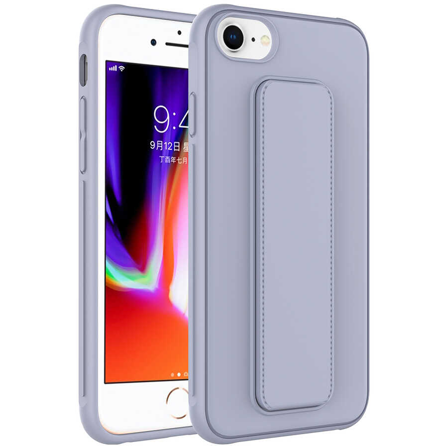 Apple iPhone SE 2022 Kılıf Zore Qstand Kapak - Gri