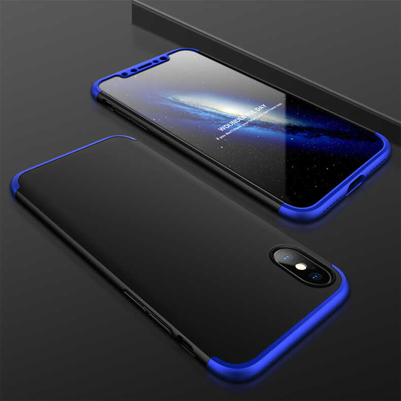 Apple iPhone X Kılıf Zore Ays Kapak - Siyah-Mavi