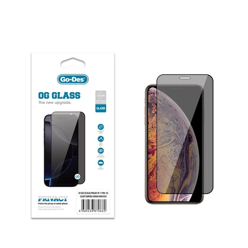 Apple iPhone XS 5.8 Go Des OG Glass Privacy Antistatik Temperli Cam Ekran Koruyucu - 1
