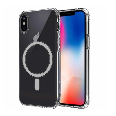Apple iPhone XS 5.8 Kılıf M-safe Şarj Özellikli Şeffaf Sert PC Zore Embos Kapak - Zore