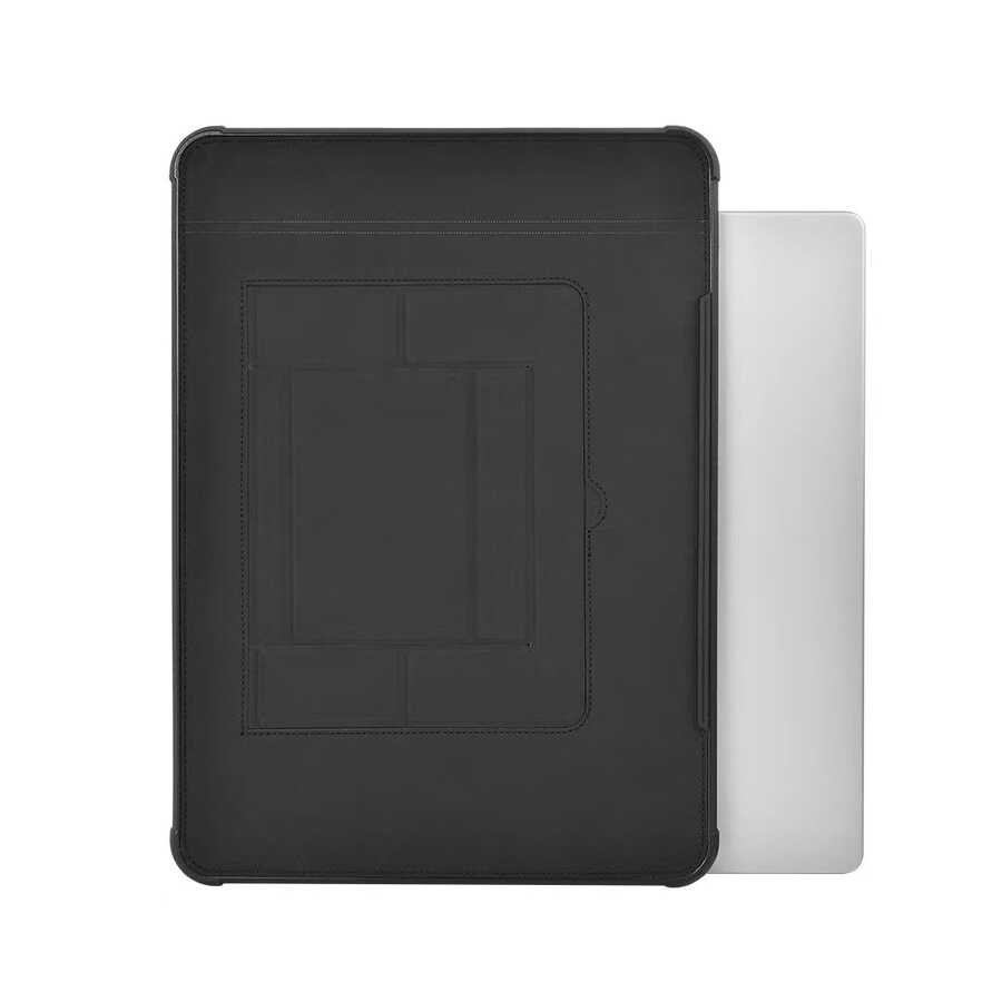 Apple Macbook Pro 16.2 2023 A2780 Wiwu Defender Stand Case Taşınabilir Standlı Magnetik PU Laptop Çantası - Siyah