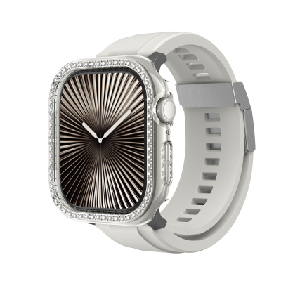 Apple Watch 10 42mm Amazingthing Gleam Fit FullGuard Taşlı Sert PC Kasa ve Ekran Koruyucu - Amazingthing