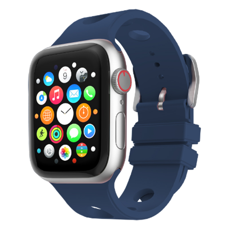 Apple Watch 10 42mm Delikli Tasarım Zore KRD-147 Silikon Kordon - Midnight Blue
