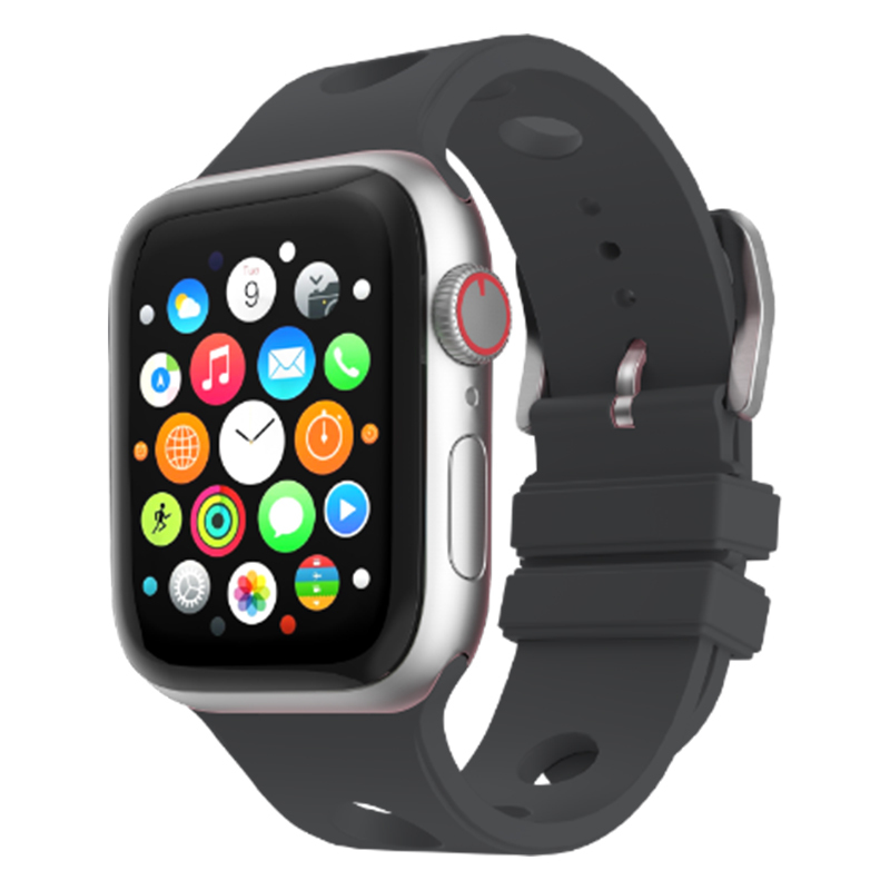 Apple Watch 10 42mm Delikli Tasarım Zore KRD-147 Silikon Kordon - Koyu Gri