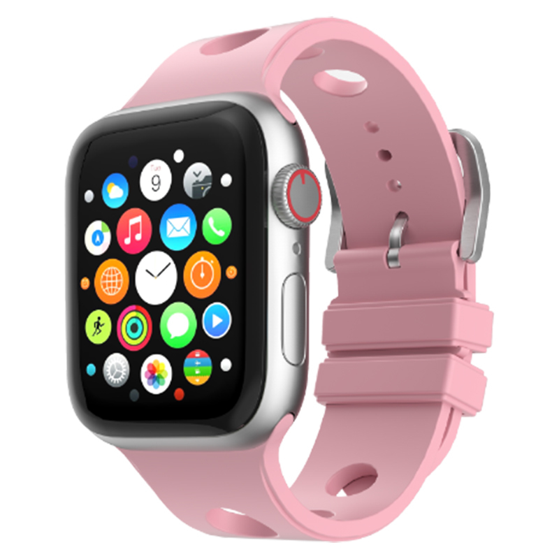 Apple Watch 10 42mm Delikli Tasarım Zore KRD-147 Silikon Kordon - Pembe