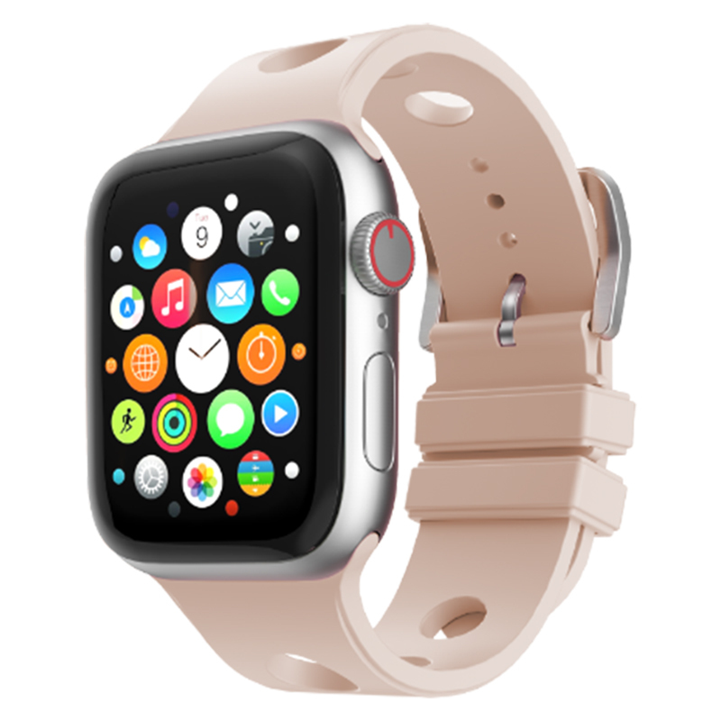 Apple Watch 10 42mm Delikli Tasarım Zore KRD-147 Silikon Kordon - Kum Pembe