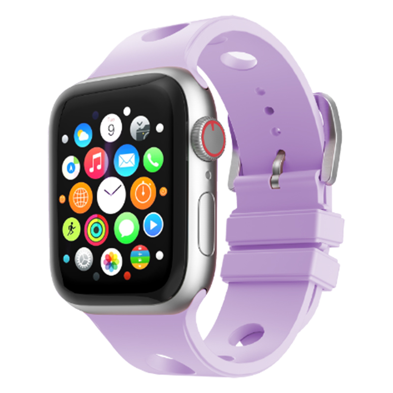 Apple Watch 10 42mm Delikli Tasarım Zore KRD-147 Silikon Kordon - Lila