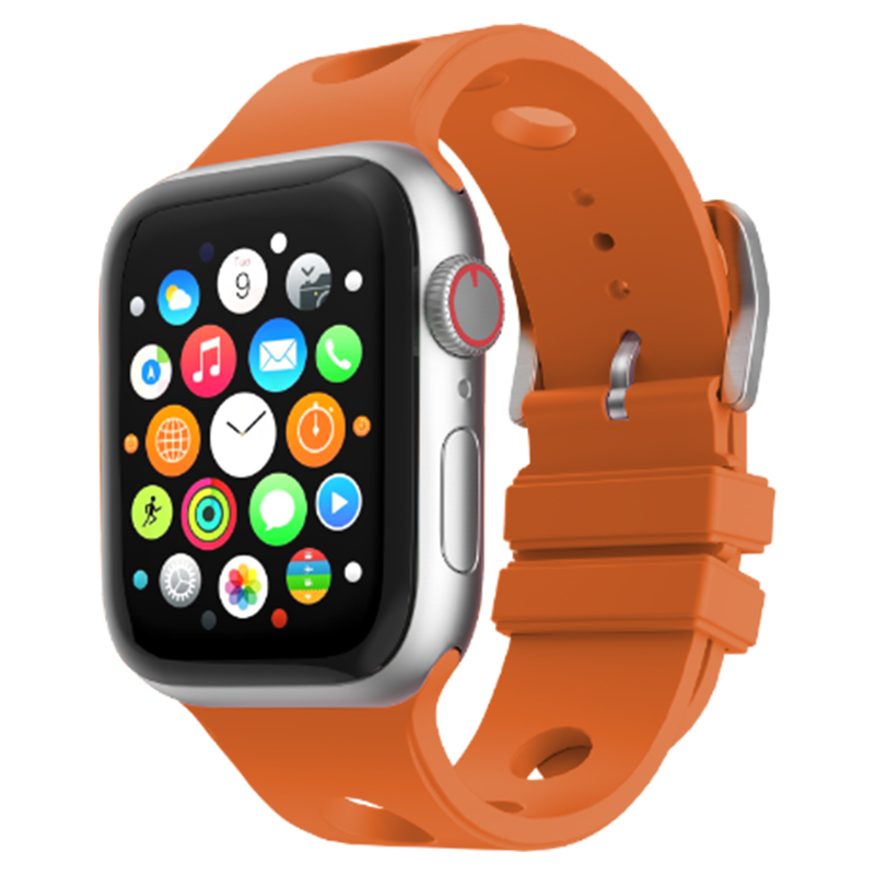 Apple Watch 10 42mm Delikli Tasarım Zore KRD-147 Silikon Kordon - Turuncu