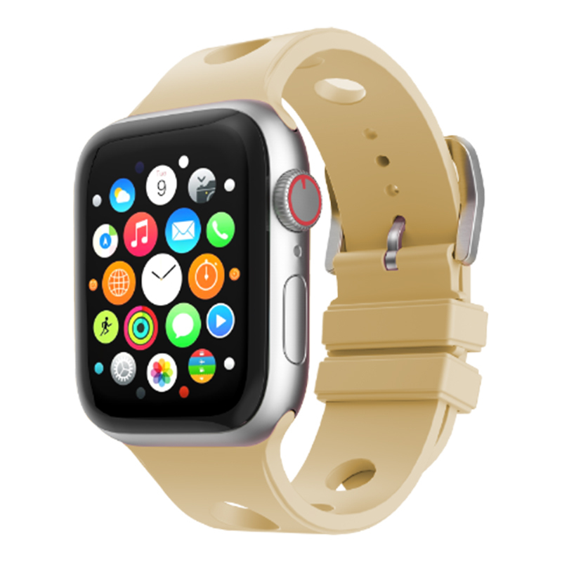 Apple Watch 10 42mm Delikli Tasarım Zore KRD-147 Silikon Kordon - Gold