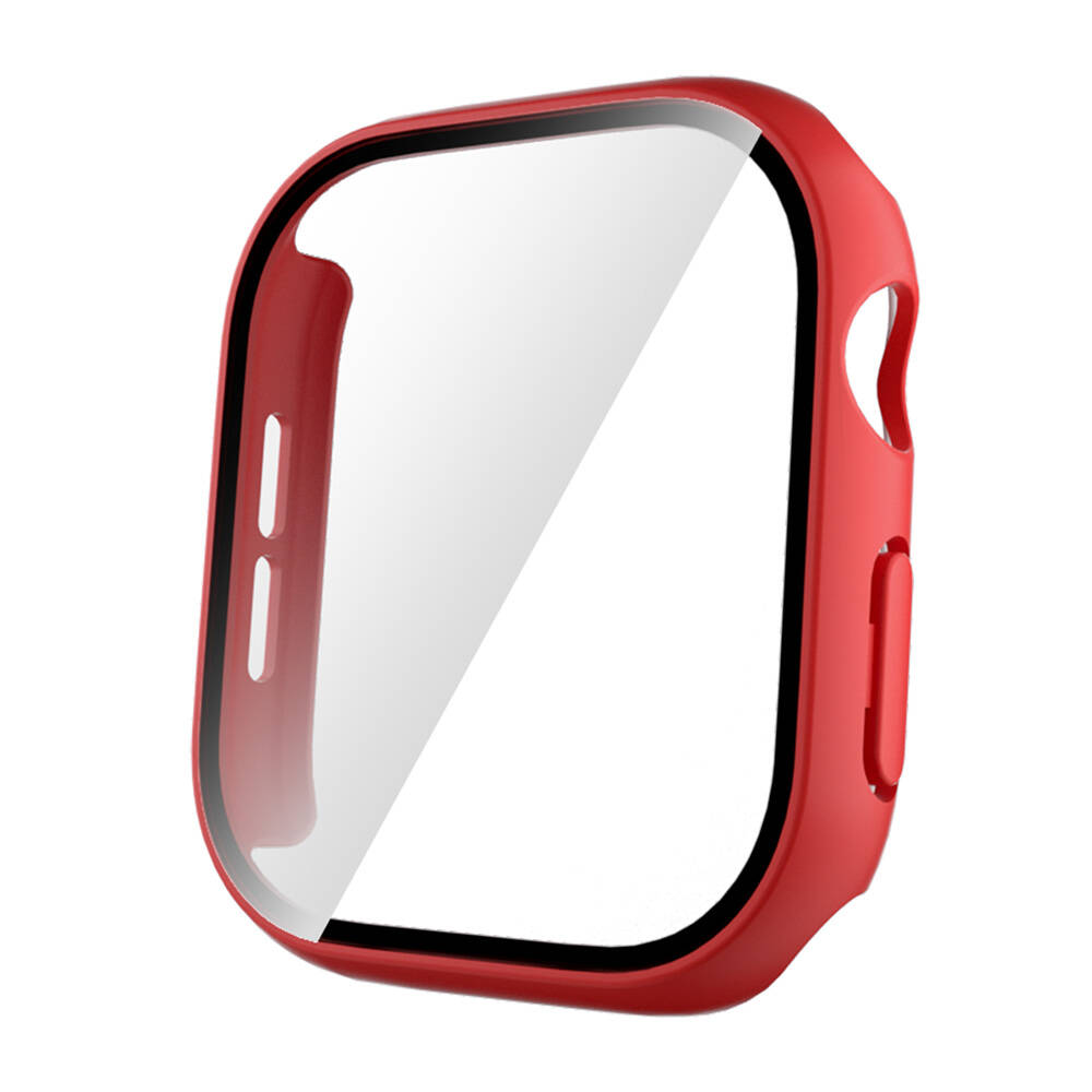 Apple Watch 10 42mm Sert PC Kasa ve Ekran Koruyucu Zore Watch Gard 35 - Kırmızı