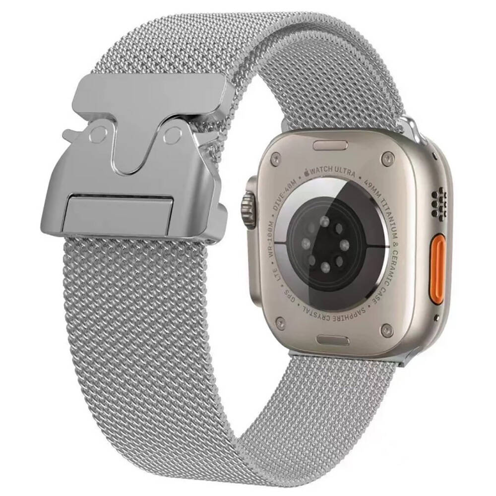 Apple Watch 10 42mm Zore KRD-25 Metal Hasır Kordon - Gümüş