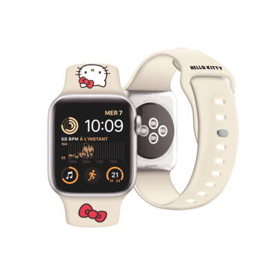 Apple Watch 38mm Hello Kitty Orjinal Lisanslı Yazı Logolu Fiyonk & Kitty Head Silikon Kordon - Hello Kitty