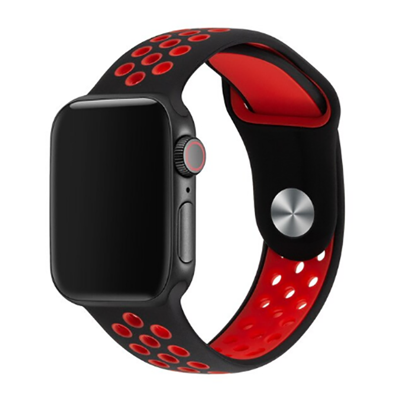 Delikli Silikon Kayış/Kordon Apple Watch Seri 6 40mm Akıllı Saat İçin Siyah/Kırmızı