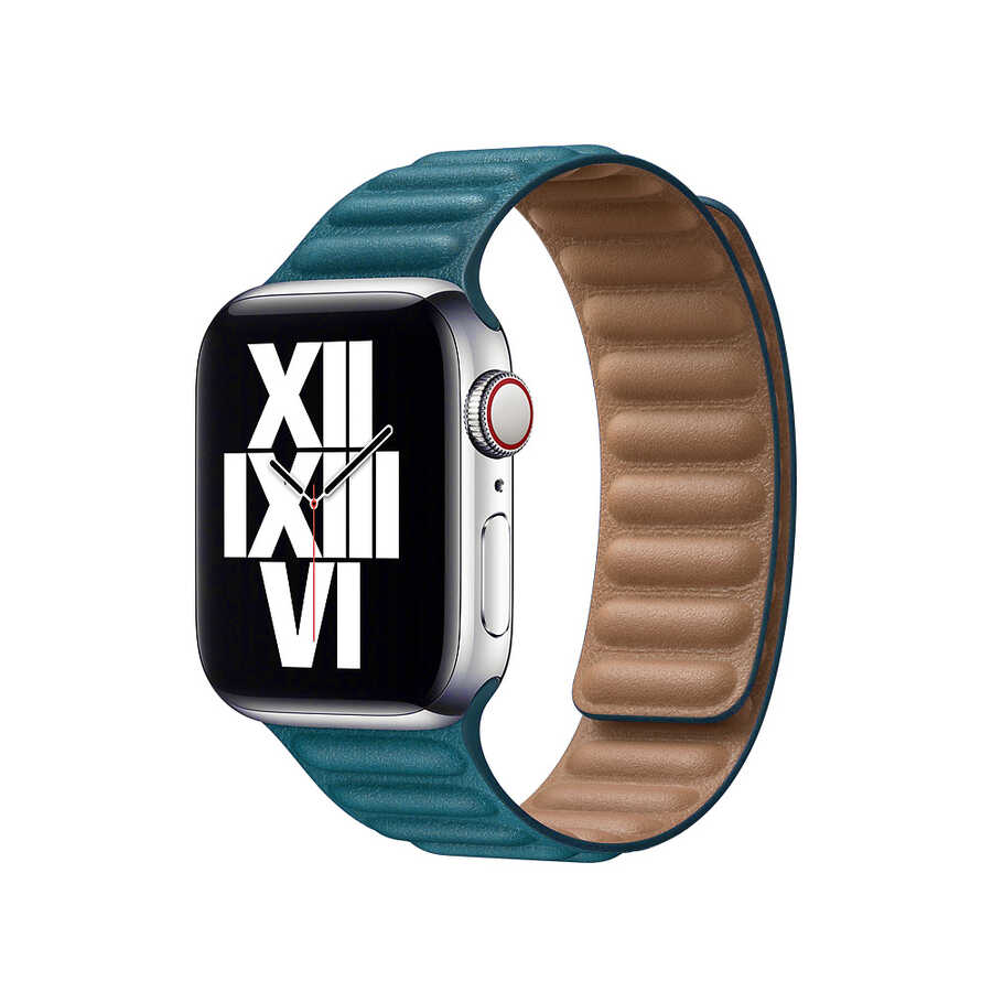 ​​​Apple Watch 38mm KRD-34 Deri Kordon - Petrol Mavi