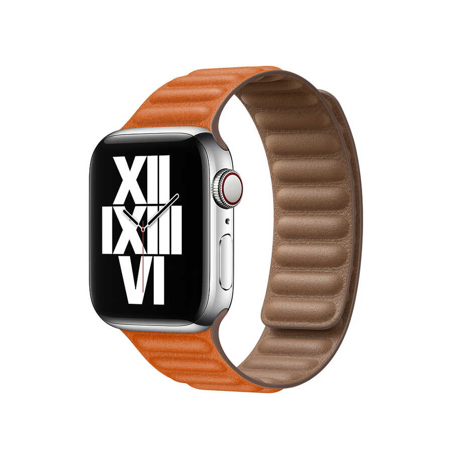 ​​​Apple Watch 38mm KRD-34 Deri Kordon - Koyu Turuncu