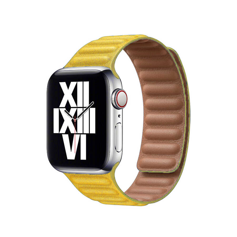 ​​​Apple Watch 38mm KRD-34 Deri Kordon - Sarı