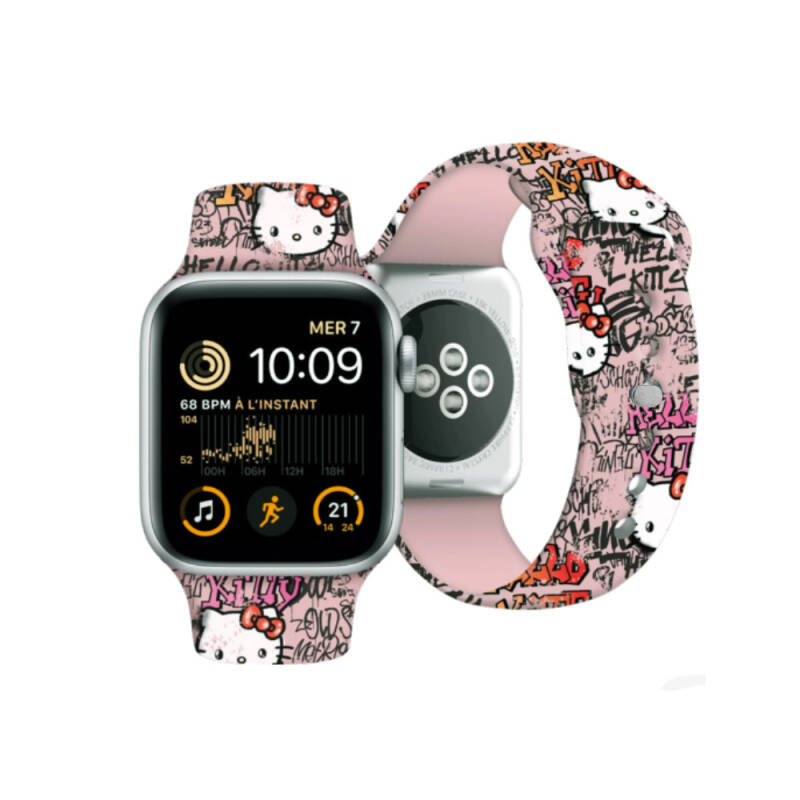 Apple Watch 40mm Hello Kitty Orjinal Lisanslı Etiket Graffiti Silikon Kordon - 2