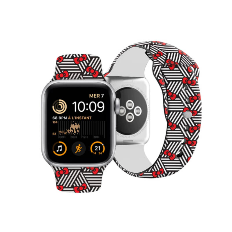 Apple Watch 40mm Hello Kitty Orjinal Lisanslı Fiyonklar & Çizgiler Silikon Kordon - 1