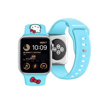Apple Watch 40mm Hello Kitty Orjinal Lisanslı Yazı Logolu Fiyonk & Kitty Head Silikon Kordon - Hello Kitty