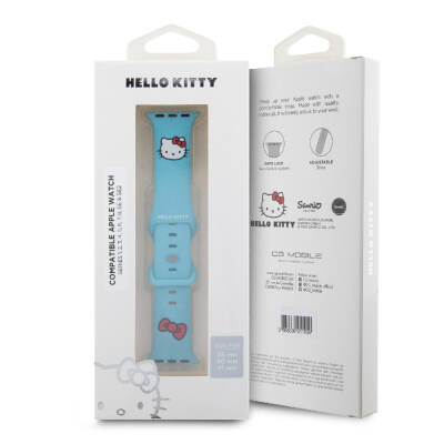 Apple Watch 40mm Hello Kitty Orjinal Lisanslı Yazı Logolu Fiyonk & Kitty Head Silikon Kordon - 5