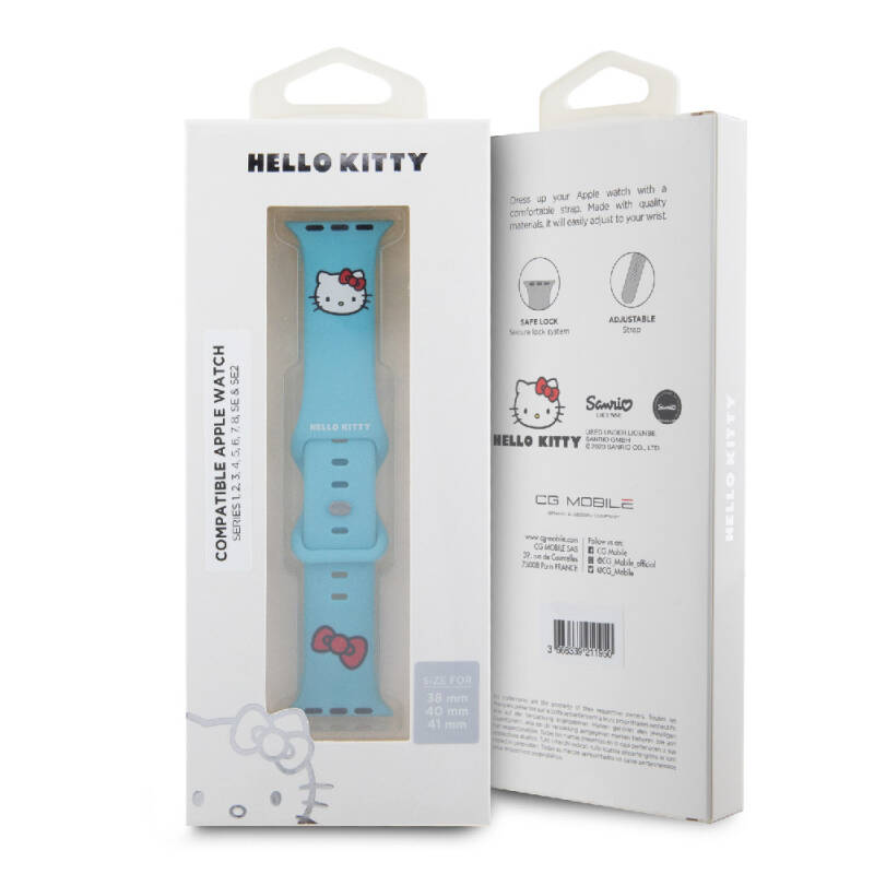 Apple Watch 40mm Hello Kitty Orjinal Lisanslı Yazı Logolu Fiyonk & Kitty Head Silikon Kordon - 5
