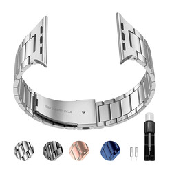 Apple Watch 40mm Wiwu Ultra Thin Steel Belt Three Beads Metal Kordon - Thumbnail