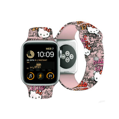 Apple Watch 41mm Hello Kitty Orjinal Lisanslı Etiket Graffiti Silikon Kordon - Hello Kitty