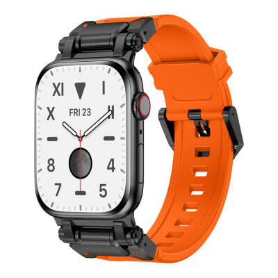 Apple Watch 44mm Zore KRD-101 Titanyum Metal Başlıklı Silikon Kordon - Zore