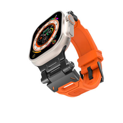 Apple Watch 44mm Zore KRD-108 Metal Başlıklı Silikon Kordon - Zore