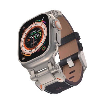 Apple Watch 44mm Zore KRD-114 Metal Başlıklı Suni Deri Kordon - Zore