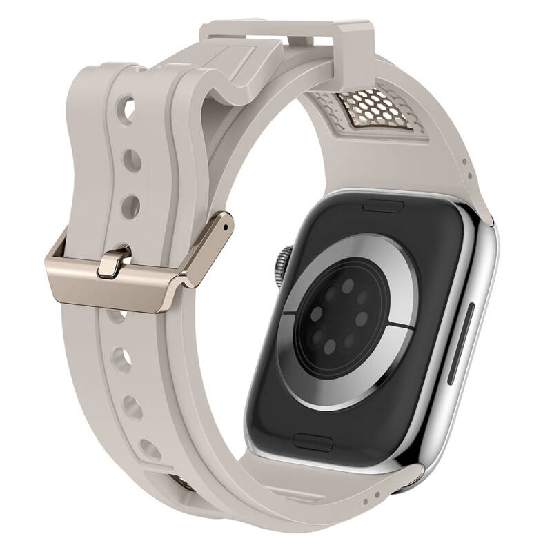 Apple Watch 44mm Zore KRD-117 Breathable Perforated Metal Decorated Patterned Silicone Band - 14