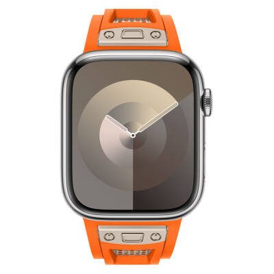Apple Watch 44mm Zore KRD-117 Breathable Perforated Metal Decorated Patterned Silicone Band - 15