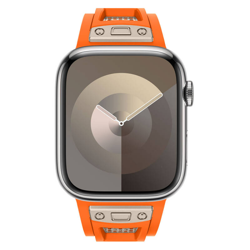Apple Watch 44mm Zore KRD-117 Breathable Perforated Metal Decorated Patterned Silicone Band - 15