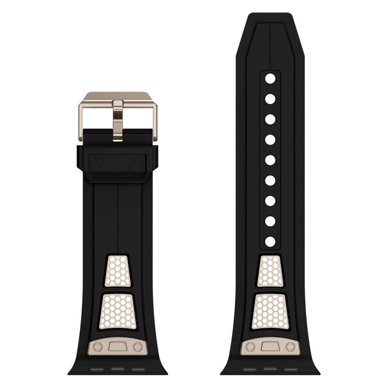 Apple Watch 44mm Zore KRD-117 Breathable Perforated Metal Decorated Patterned Silicone Band - 9