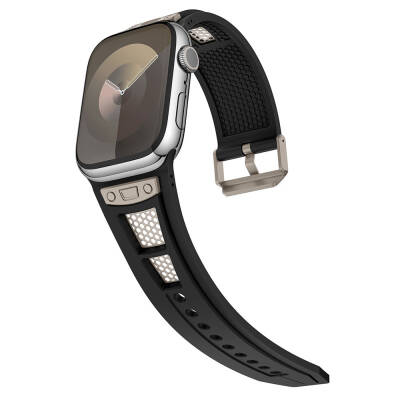 Apple Watch 44mm Zore KRD-117 Breathable Perforated Metal Decorated Patterned Silicone Band - 11
