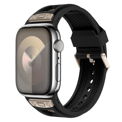 Apple Watch 44mm Zore KRD-117 Breathable Perforated Metal Decorated Patterned Silicone Band - 3
