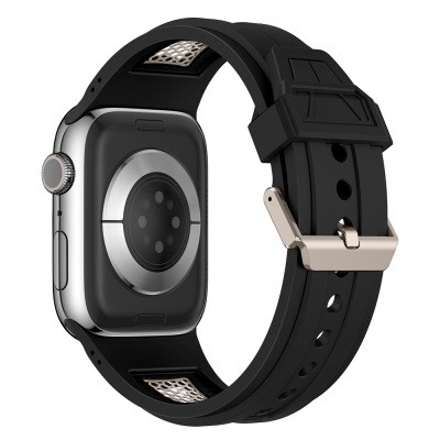 Apple Watch 44mm Zore KRD-117 Breathable Perforated Metal Decorated Patterned Silicone Band - 5