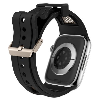 Apple Watch 44mm Zore KRD-117 Breathable Perforated Metal Decorated Patterned Silicone Band - 10