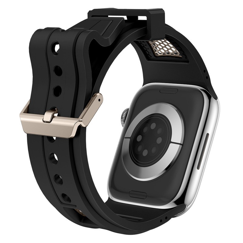Apple Watch 44mm Zore KRD-117 Breathable Perforated Metal Decorated Patterned Silicone Band - 10