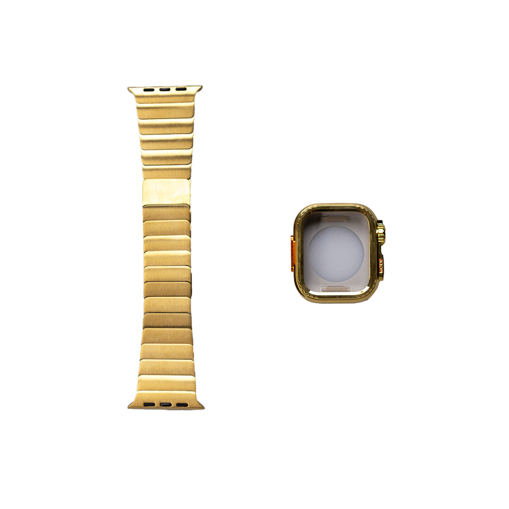 Apple Watch 44mm Zore KRD-126 Sert Kasa Koruyuculu Metal Kordon - Gold