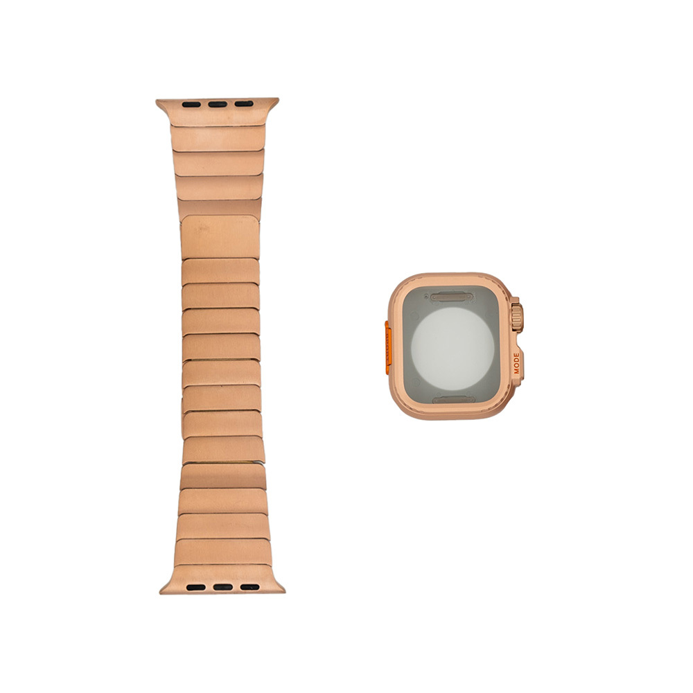 Apple Watch 44mm Zore KRD-126 Sert Kasa Koruyuculu Metal Kordon - Rose Gold
