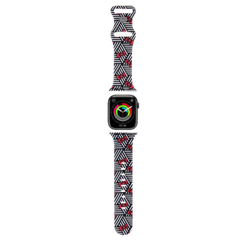 Apple Watch 7 41mm Hello Kitty Orjinal Lisanslı Fiyonklar & Çizgiler Silikon Kordon - 5