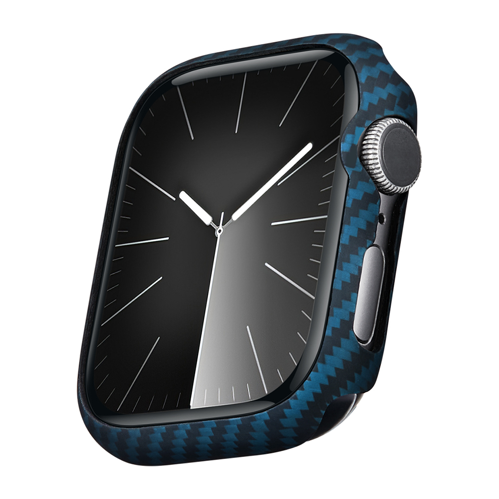 Apple Watch 7 45mm 600D Aramid Fiber Classic Serisi Black-Blue Twill Kasa Koruyucu Pitaka Air Case - Siyah-Mavi