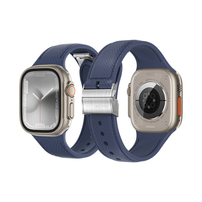 Apple Watch 7 45mm Amazingthing Titan Swift Deri Dokulu Silikon Kordon - Amazingthing