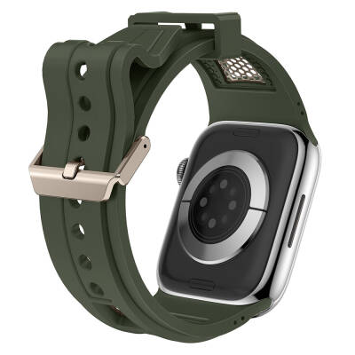 Apple Watch 7 45mm Zore KRD-117 Breathable Perforated Metal Decorated Patterned Silicone Band - 15